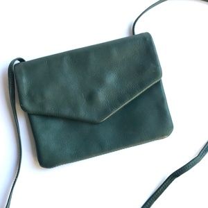 VINTAGE 80's Hunter Green Leather Crossbody Purse